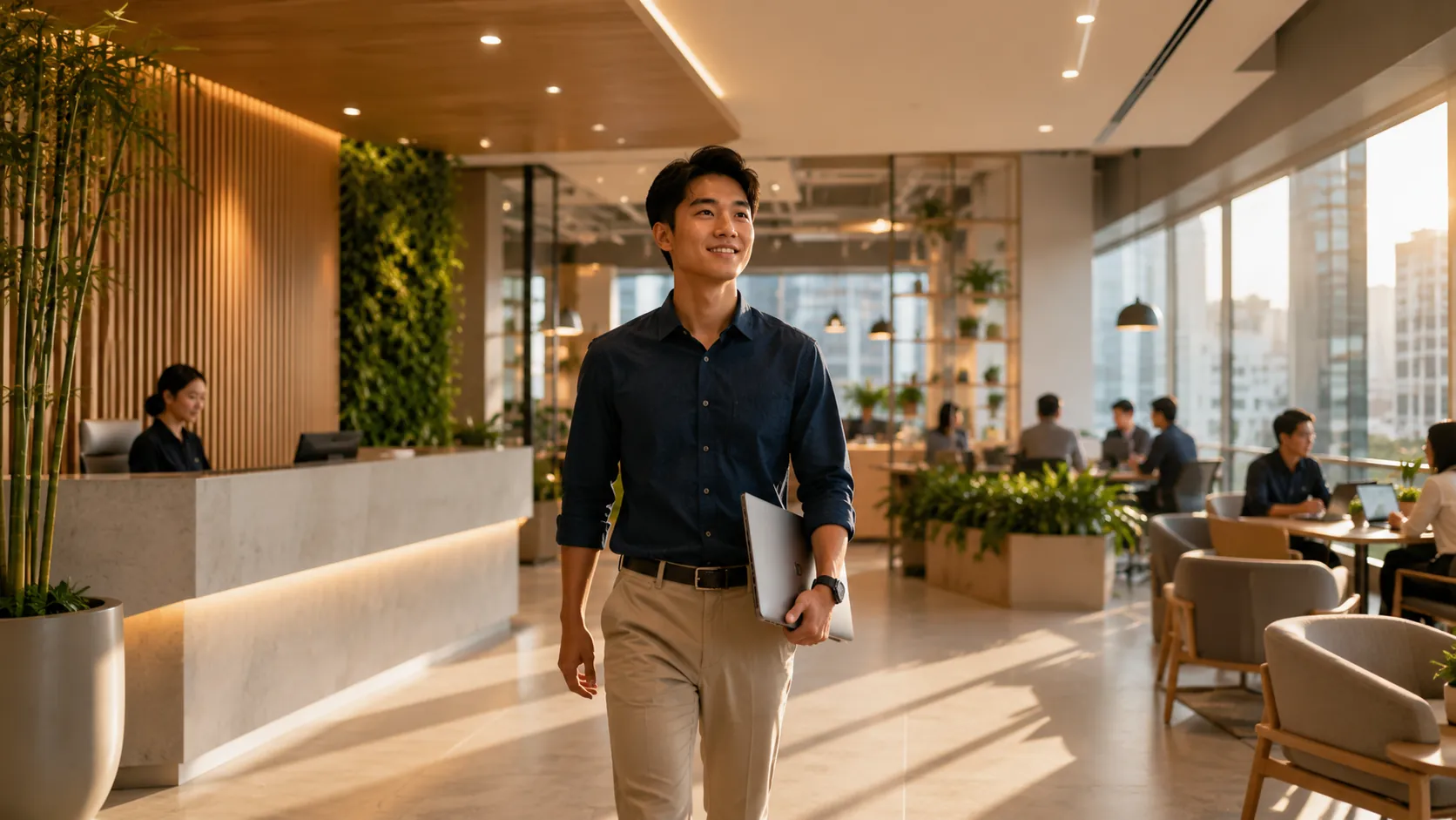 A welcoming modern office reception at a Vietnamese IT company